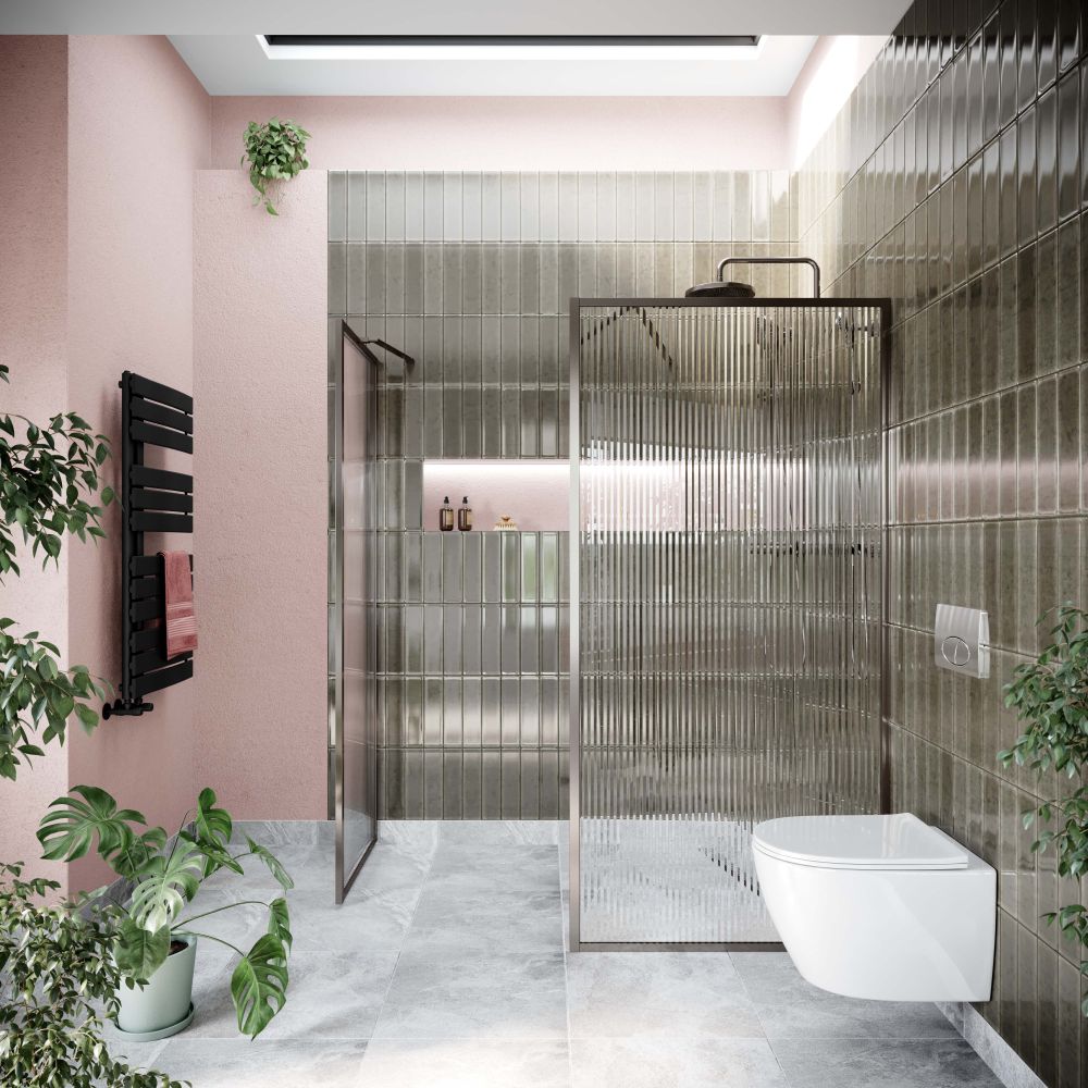 Amien Gunmetal Framed Fluted Glass Shower Screen