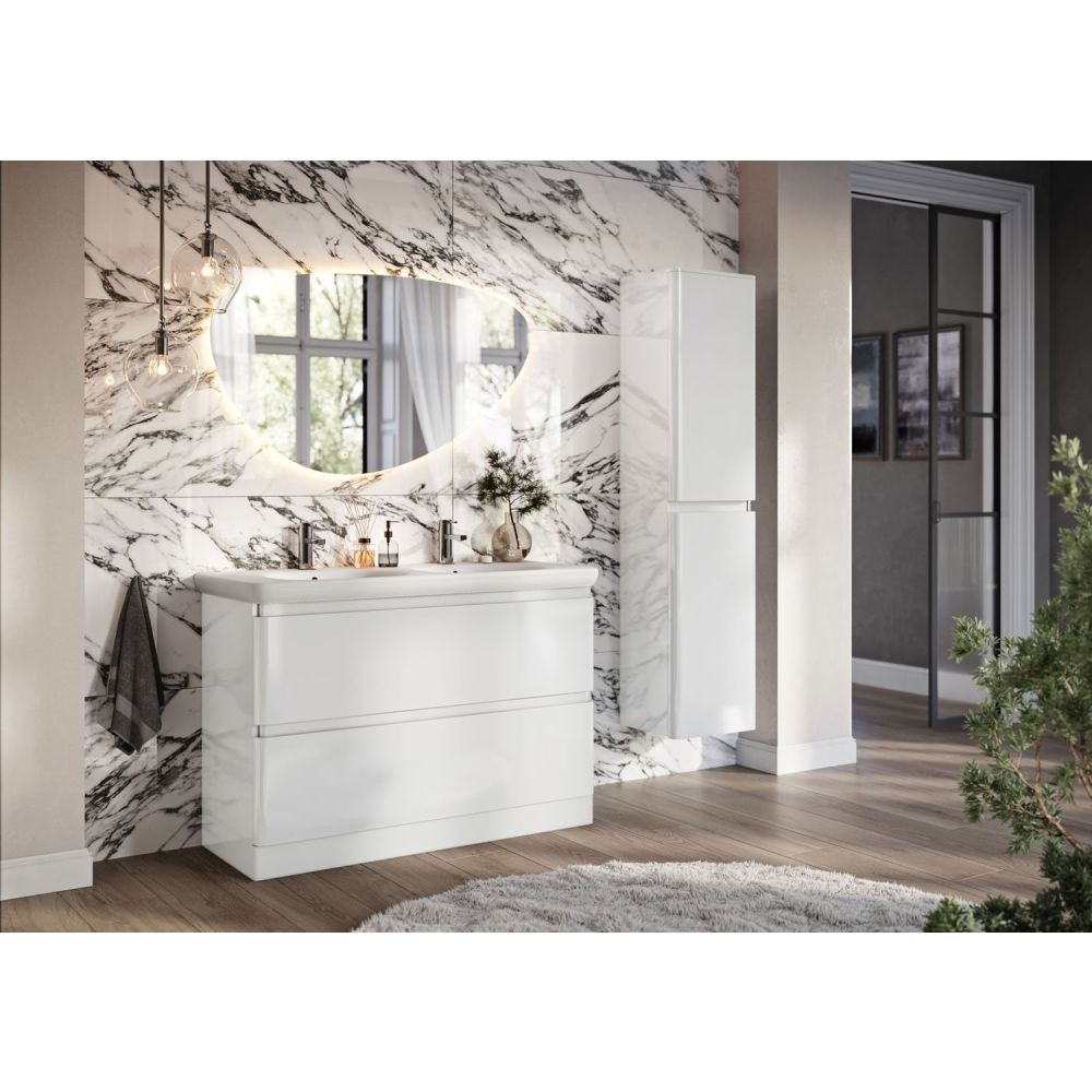Neon Gloss White Floor Standing Vanity Unit with Lynx Resin Basin 1200mm