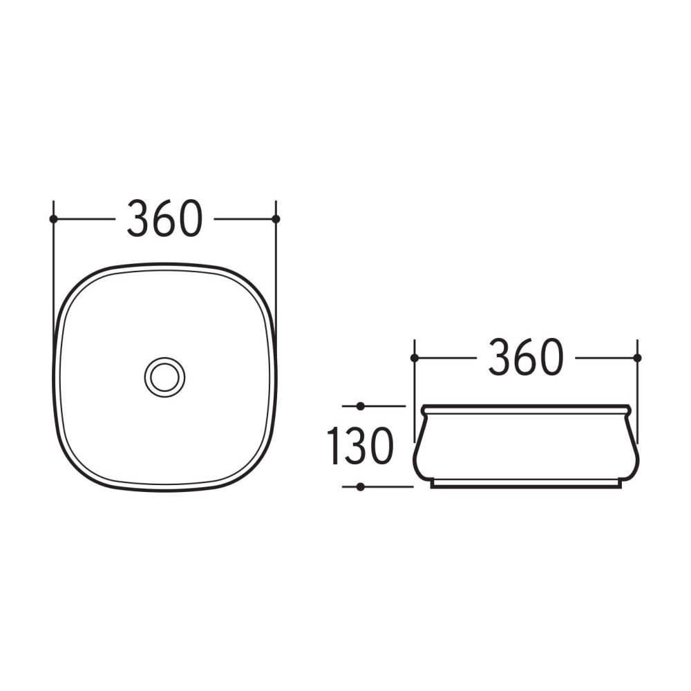 Hateno White Curved Countertop Ceramic Basin Spec Drawing