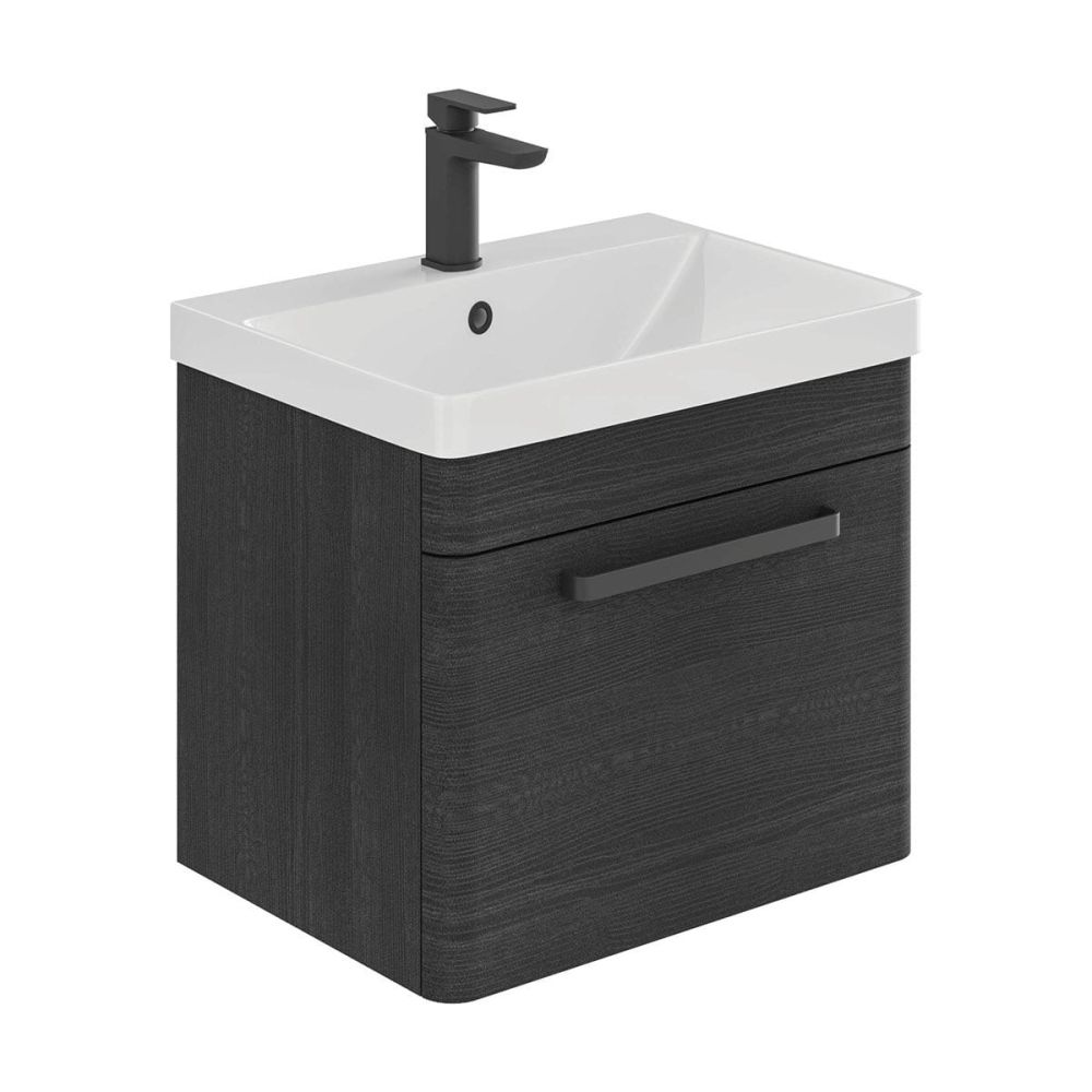 Esk Black Wall Hung Vanity Unit and Basin with Black Handles 500mm
