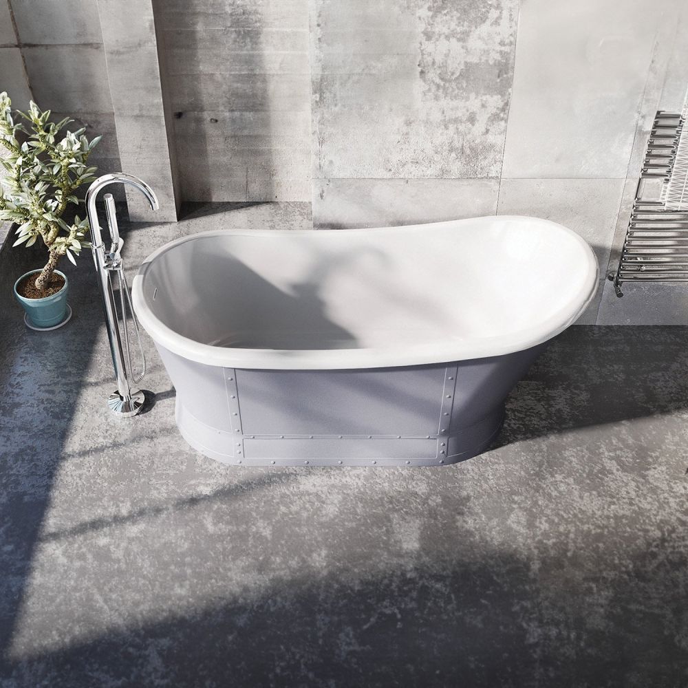Hoff Matt Grey Industrial Freestanding Acrylic Bath 1676x780mm - roomset 2