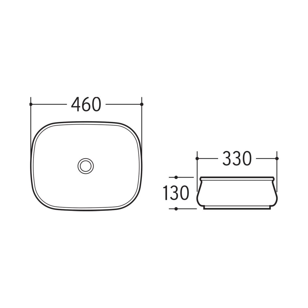 Talos White Curved Countertop Ceramic Basin Spec Drawing