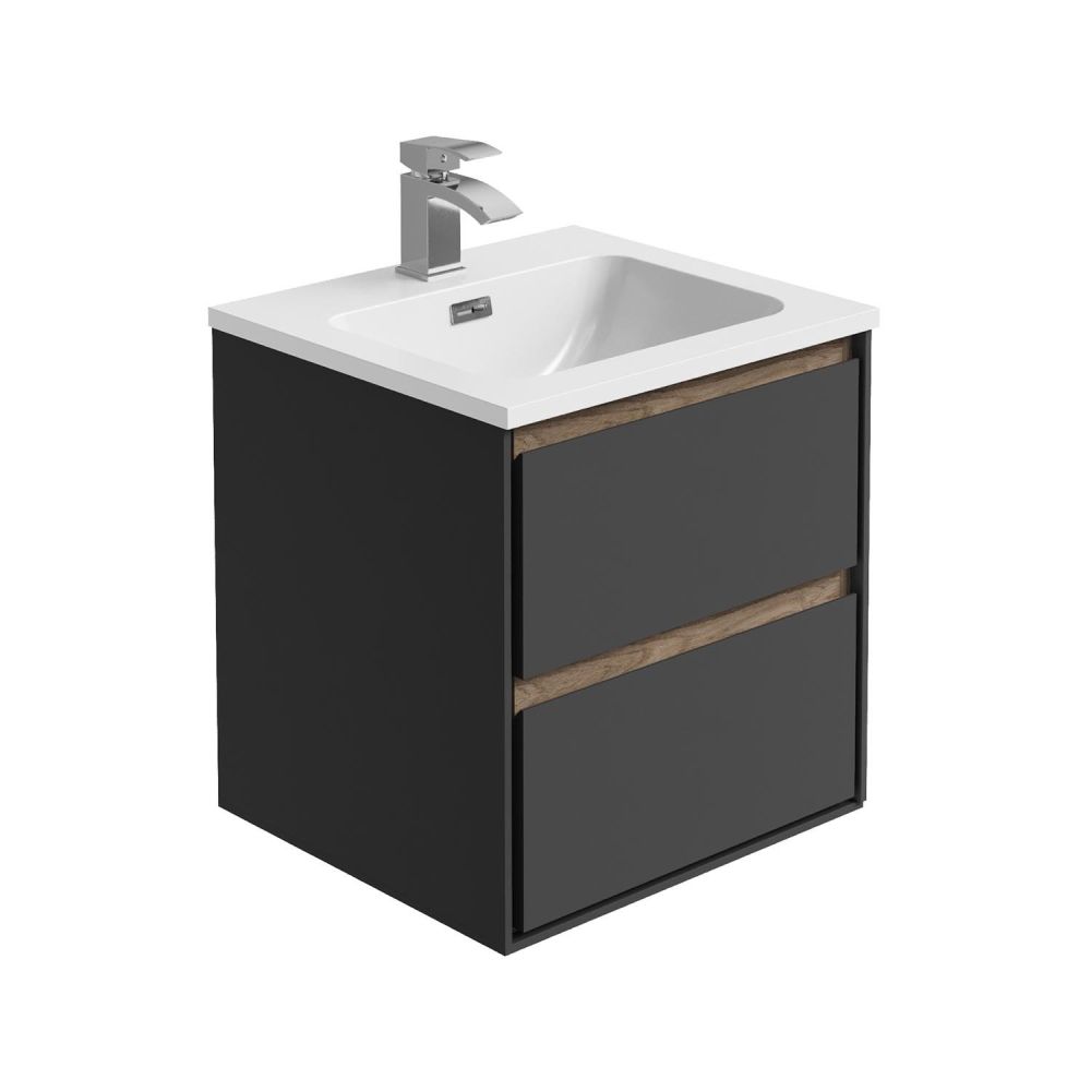 Newbury Wall Hung Vanity Unit in Matt Black & Sawn Oak - 500mm