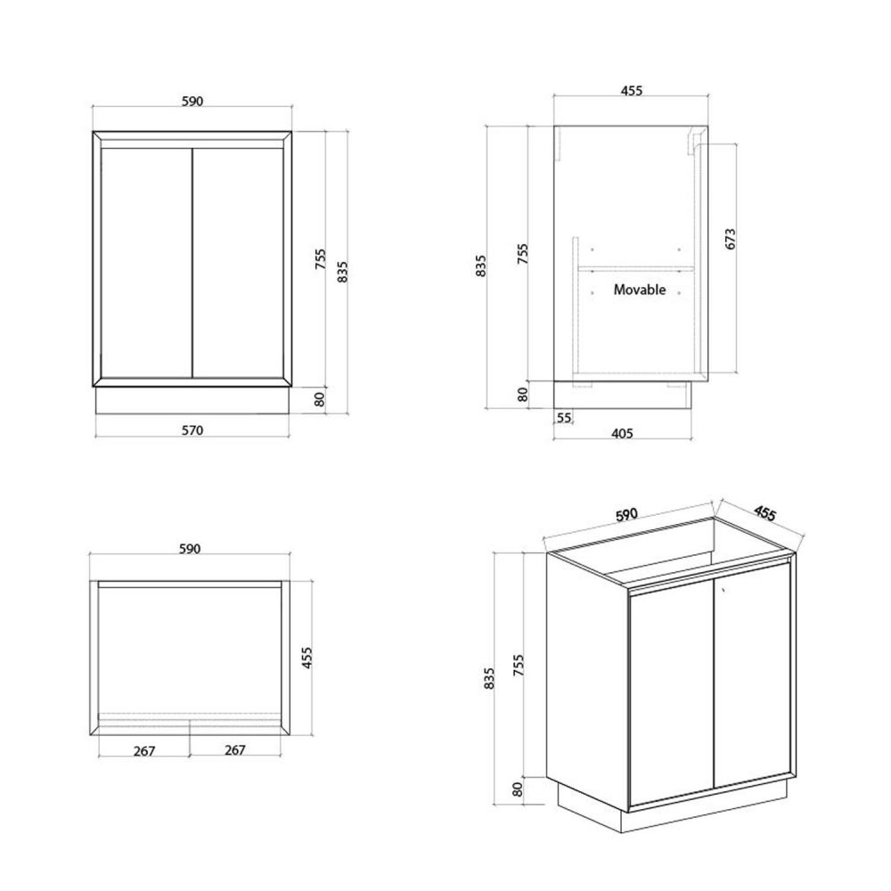 Venus Gloss White Floor Standing Vanity Unit - 600mm Spec Drawing