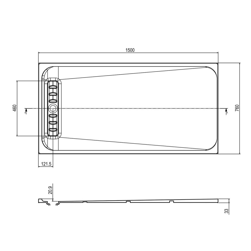 Linearity White Slimline Shower Tray 1500x760mm Spec Drawing