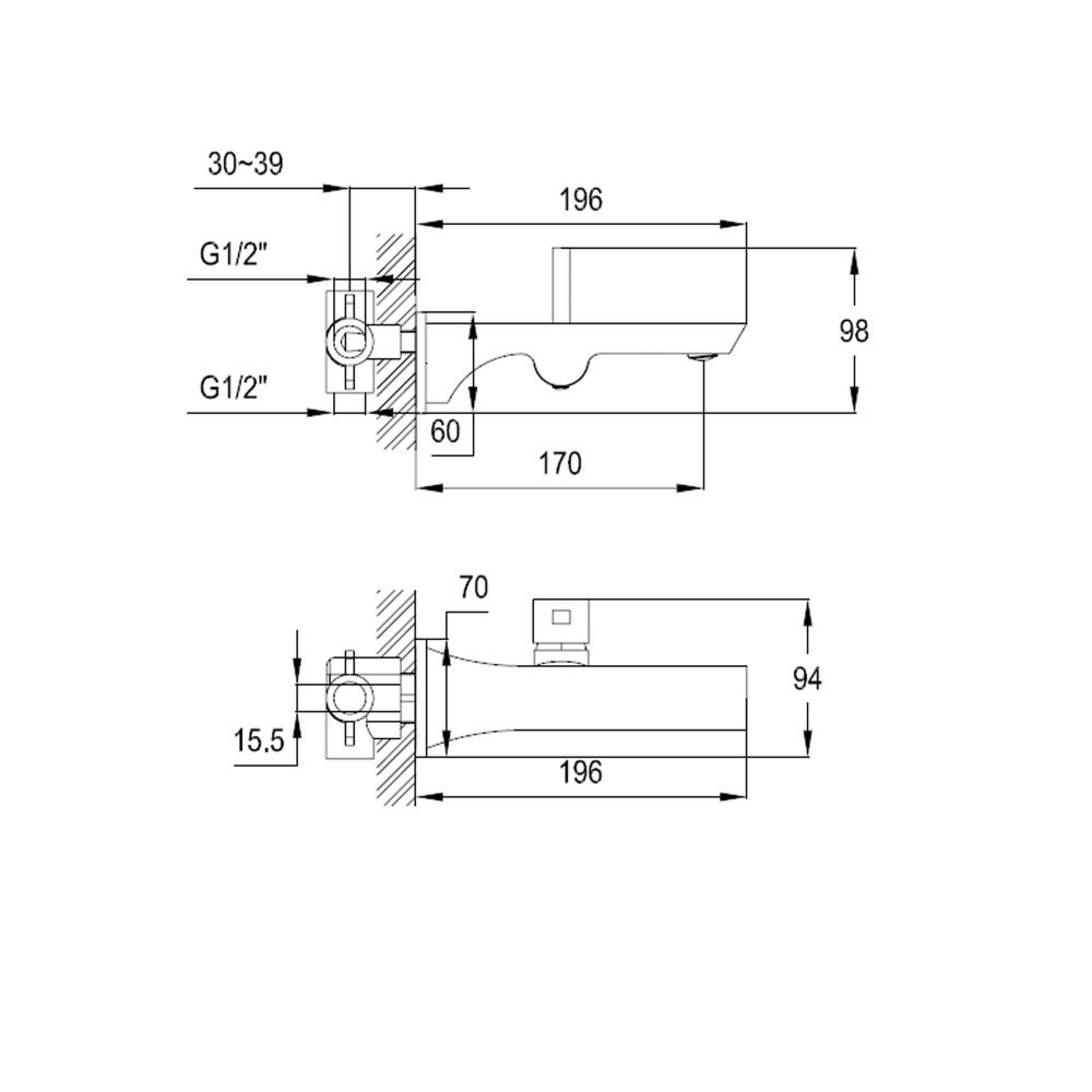 Cacia Chrome Wall Mounted Basin Mixer Tap dimensions