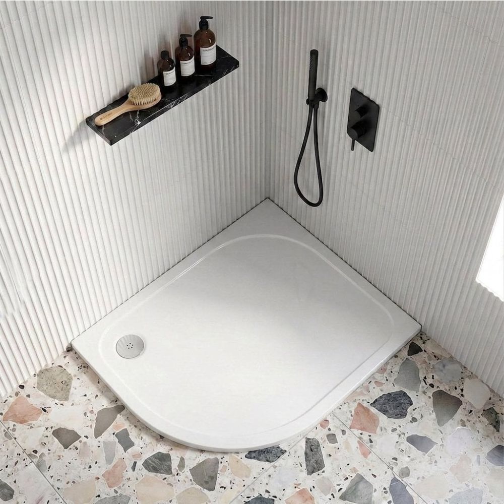 Modern lifestyle image of the Low Profile Left Hand Offset Quadrant Shower Tray 1000x900mm