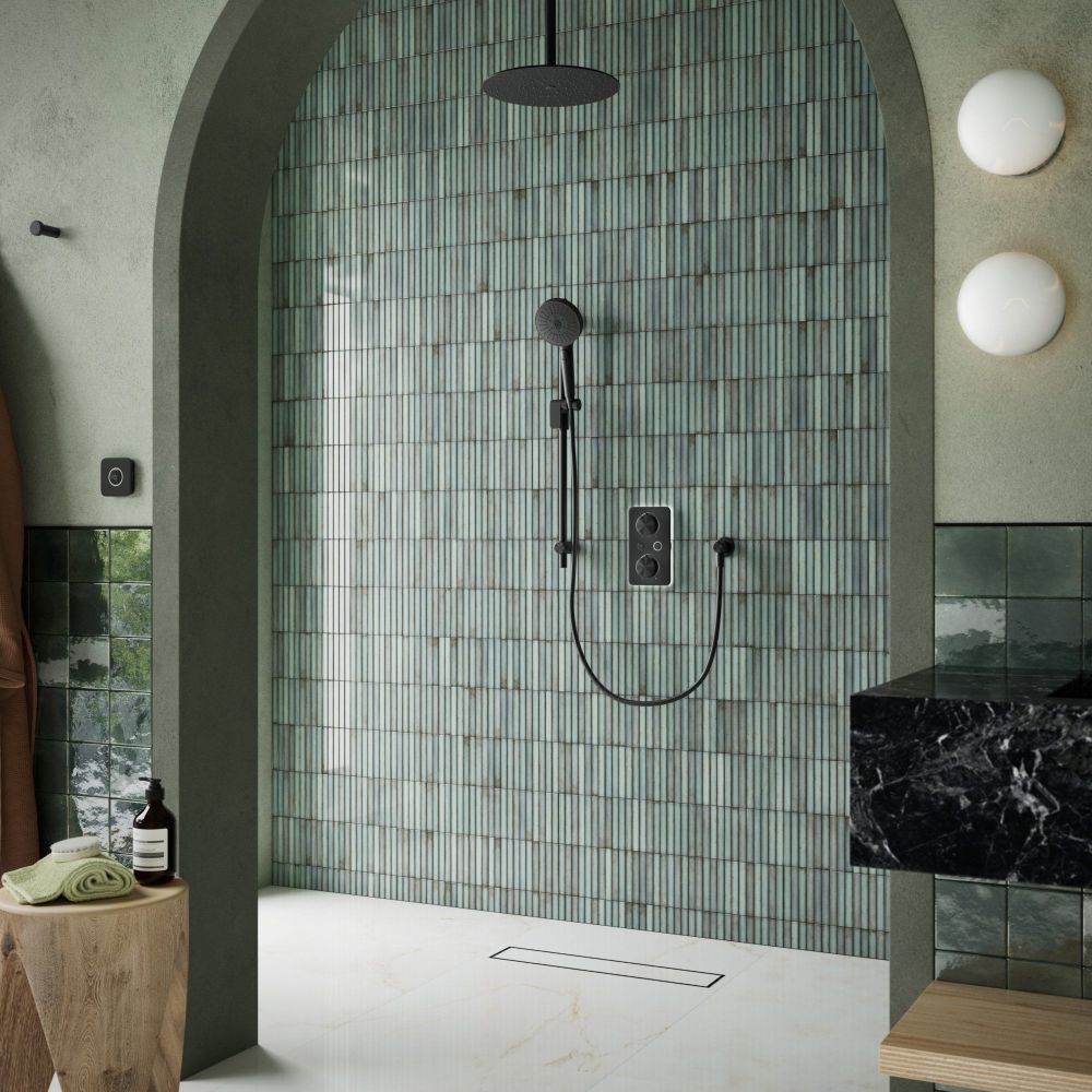 Aqualisa S1 Matt Black Smart Digital Shower Dual Outlet (Slide Rail Kit with Fixed Ceiling Head) HP/Combi