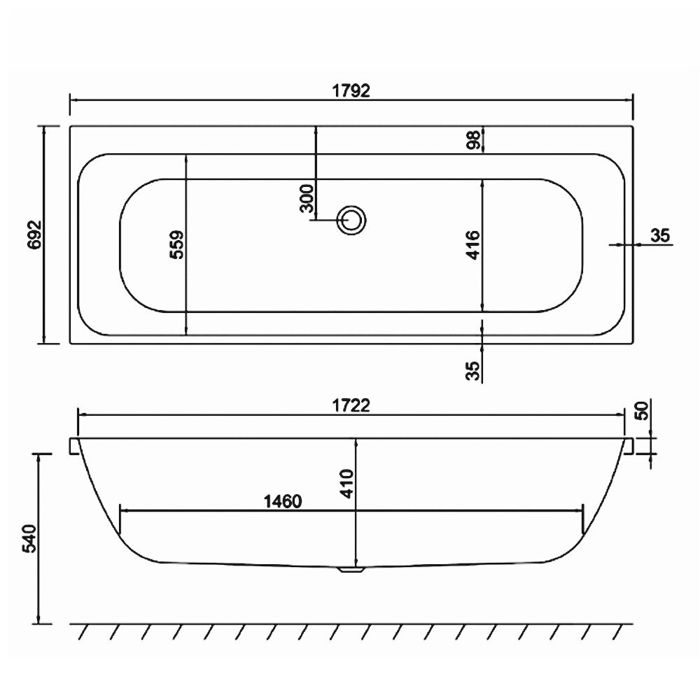 Carron Profile Double Ended Carronite Bath 1800x700mm