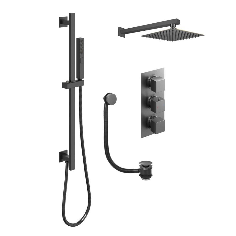 Zena Gunmetal Square Triple Outlet Shower Pack