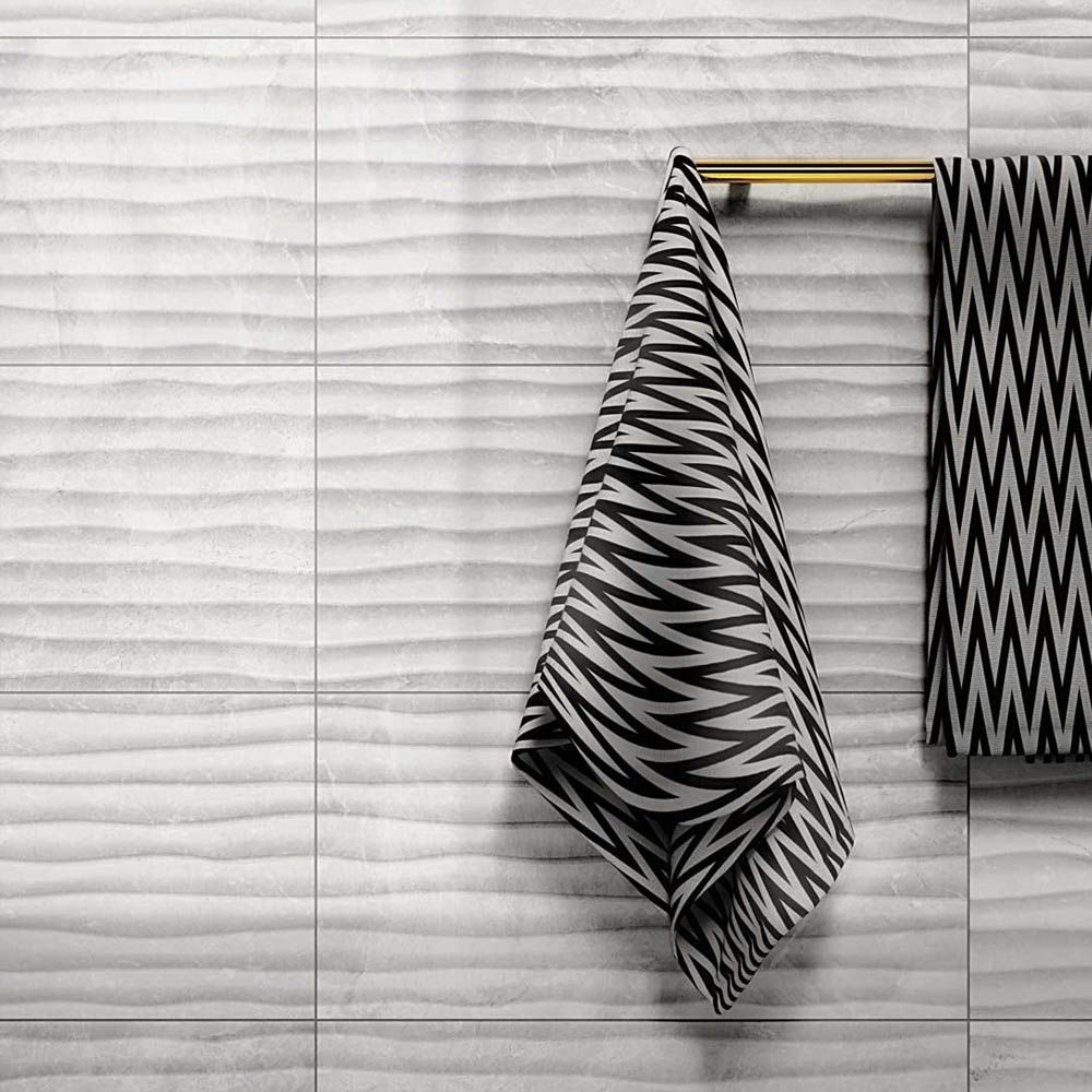 Clearance Tiles Virtue White Wave Feature Ceramic Tile 330x1000mm