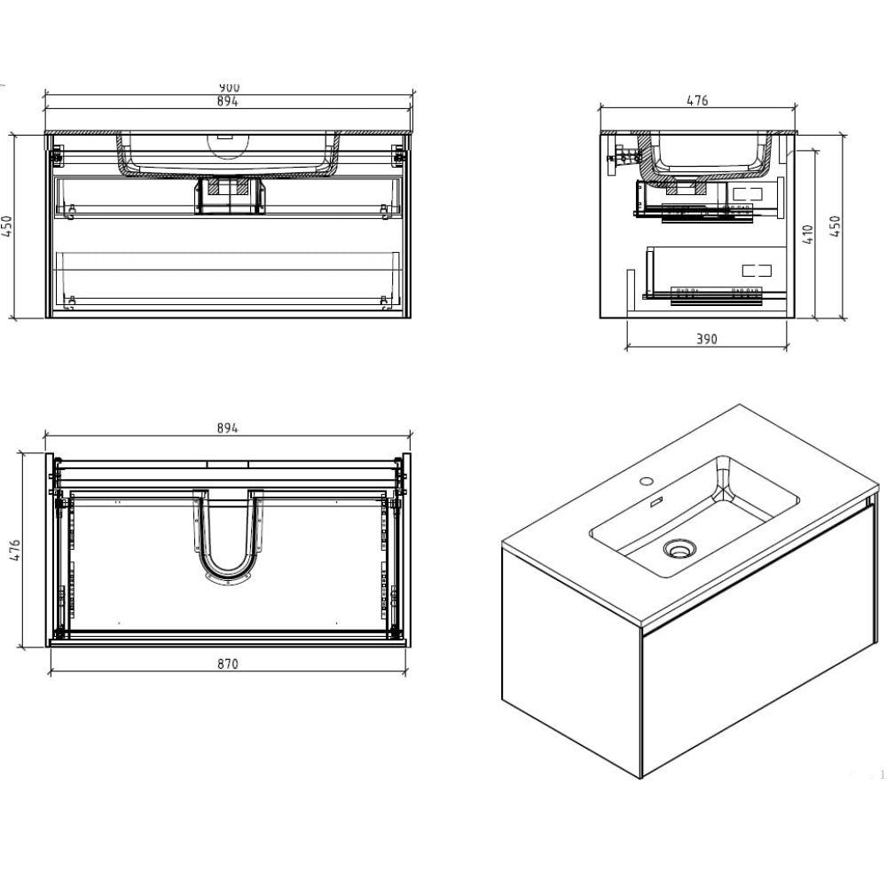 Odion Concrete Wall Hung Vanity Unit with White Basin 900mm