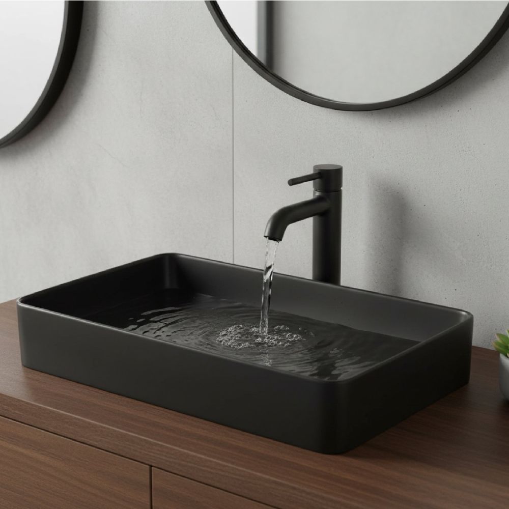 Monica Matt Black Rectangular Countertop Basin