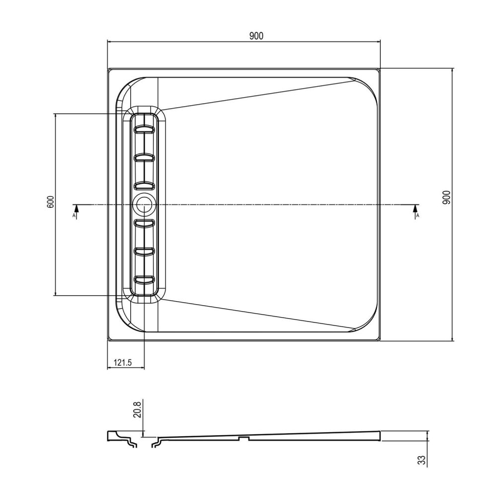 Linearity White Slimline Shower Tray 900x900mm Spec Drawing