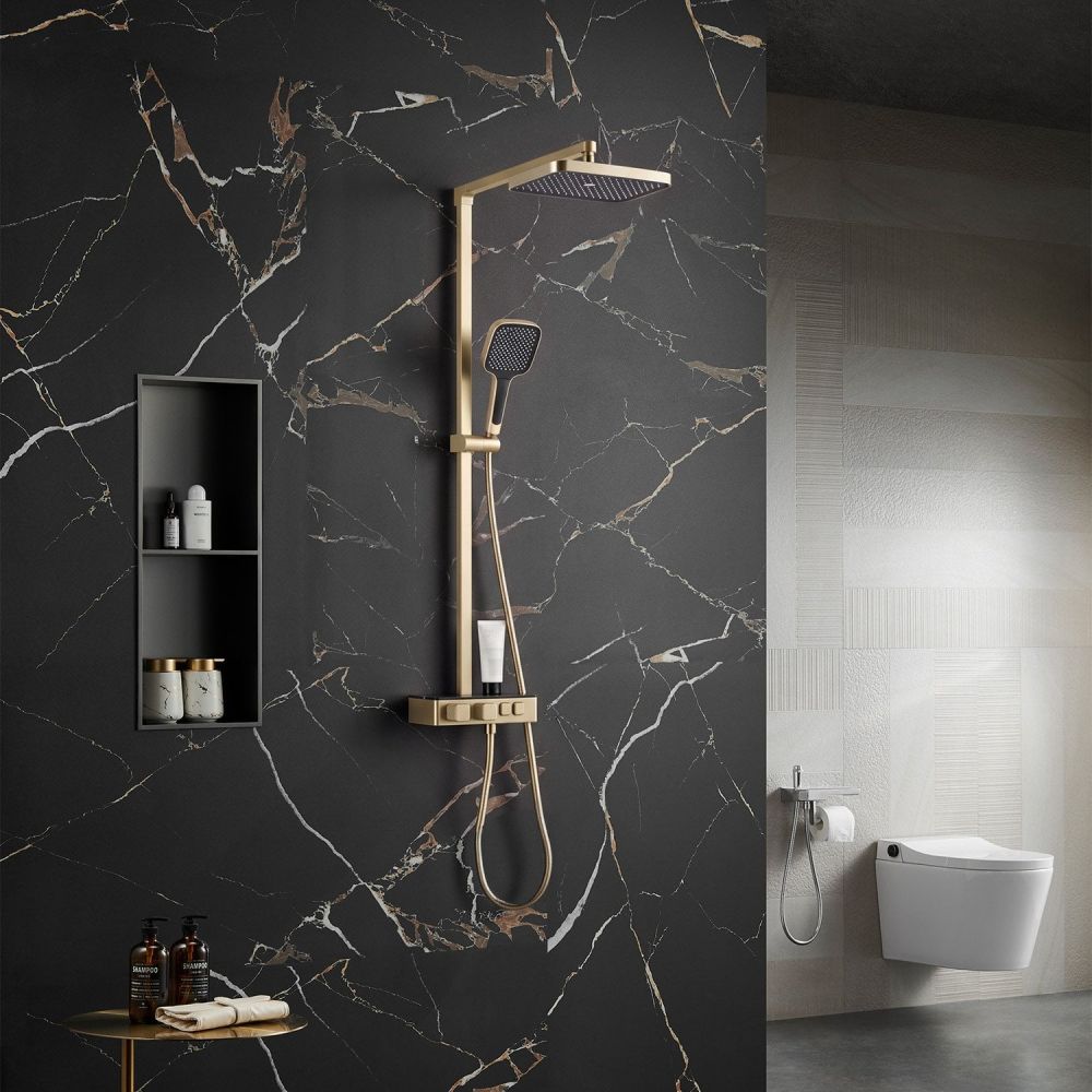 Flint Champagne Gold Thermostatic Shower Pack