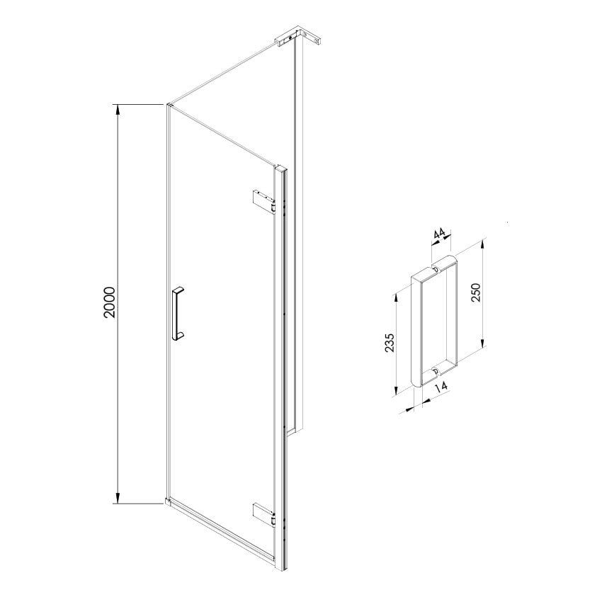 Lanka Hinged Shower Door 800mm Spec Drawing