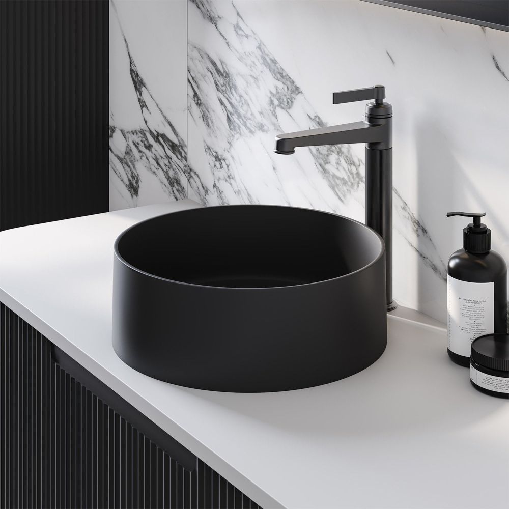 Macey Matt Black Stone Countertop Basin