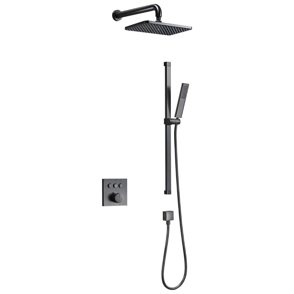 Baylin Gunmetal Square Dual Outlet with Slide Rail Kit, Shower Head & Arm