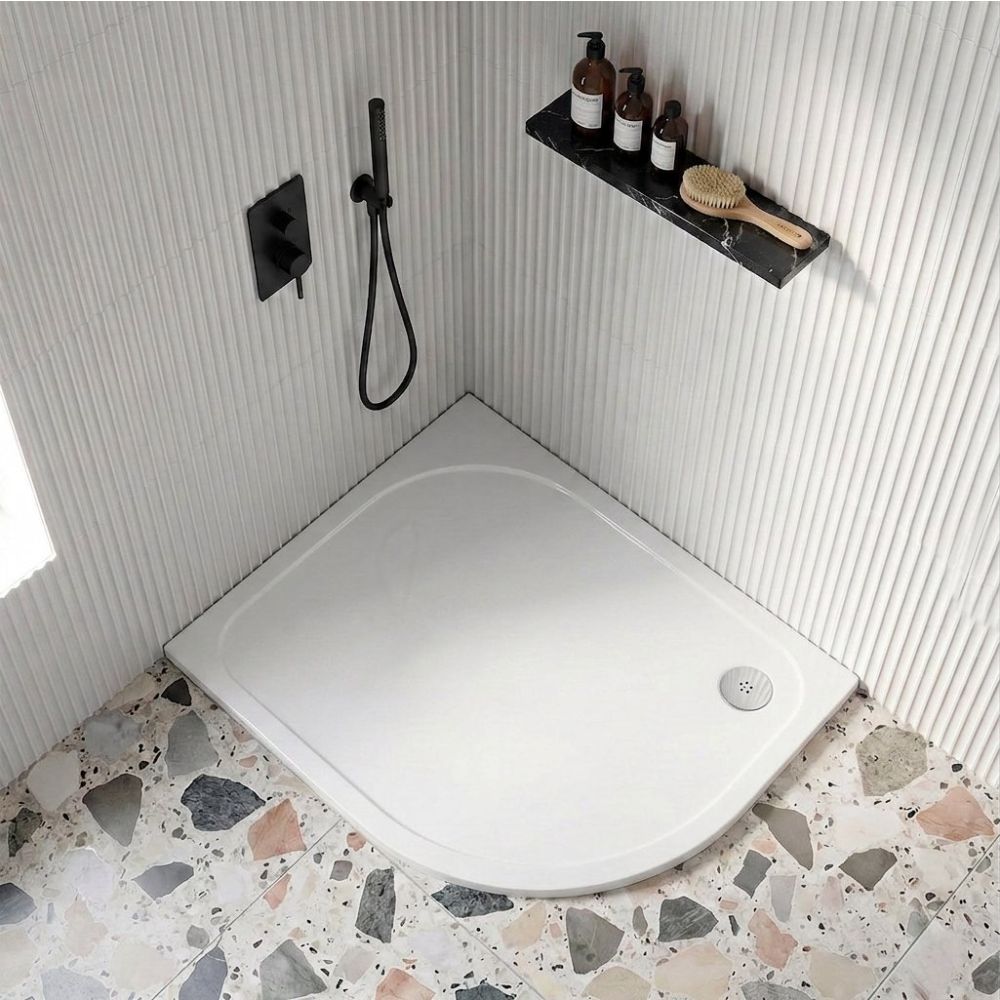 Modern lifestyle image of the Low Profile Right Hand Offset Quadrant Shower Tray 1000x900mm