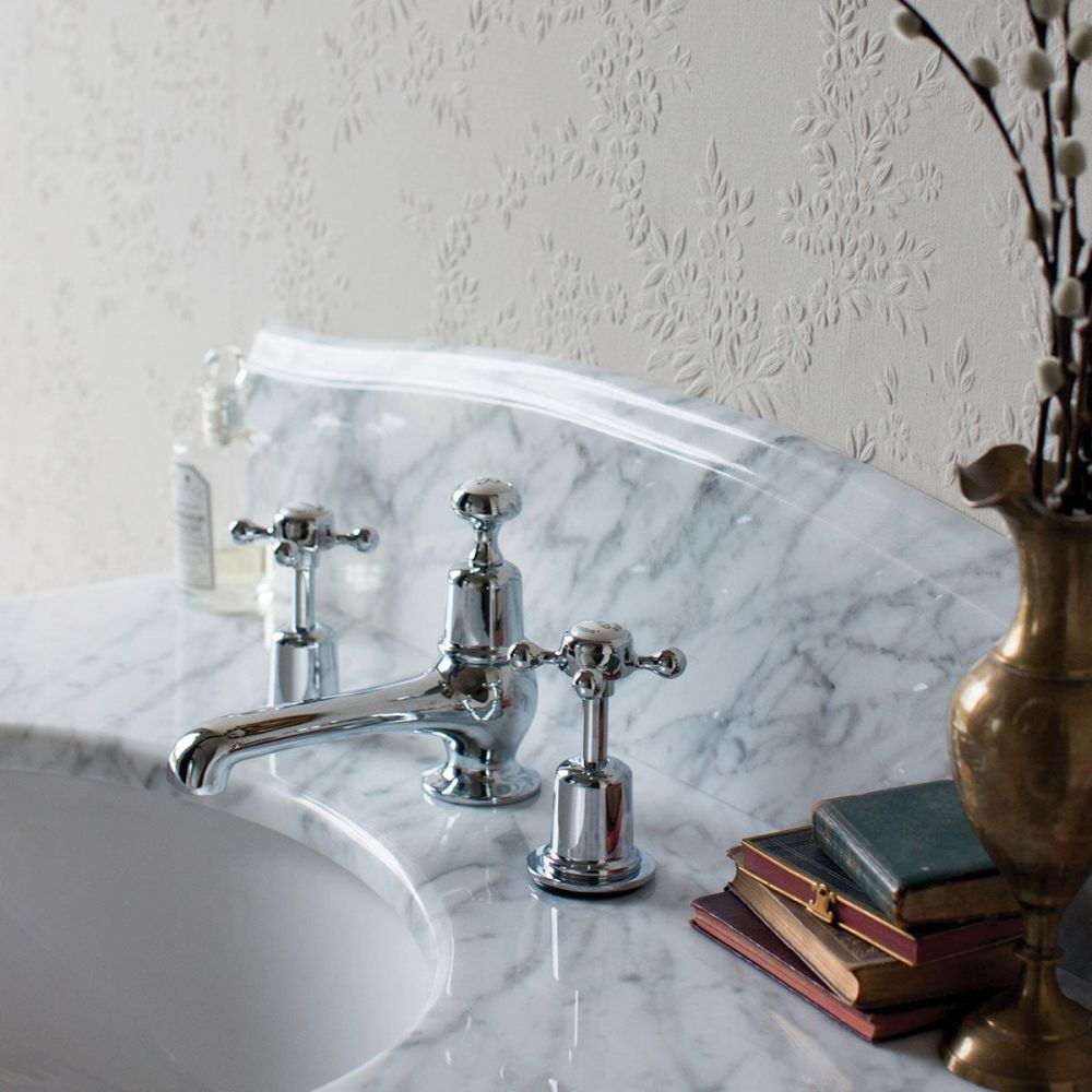 Burlington Claremont 3 Tap Hole Traditional Basin Tap with Pop-Up Waste
