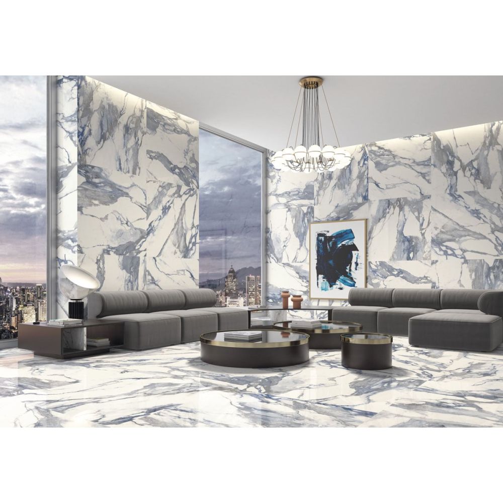 Charlie Blue Marble Polished Porcelain Tile 1200x1200mm