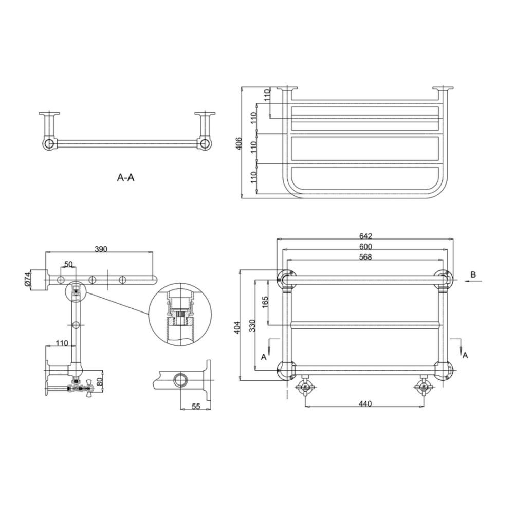 Burlington Strand Chrome Heated Towel Rail 642x404mm