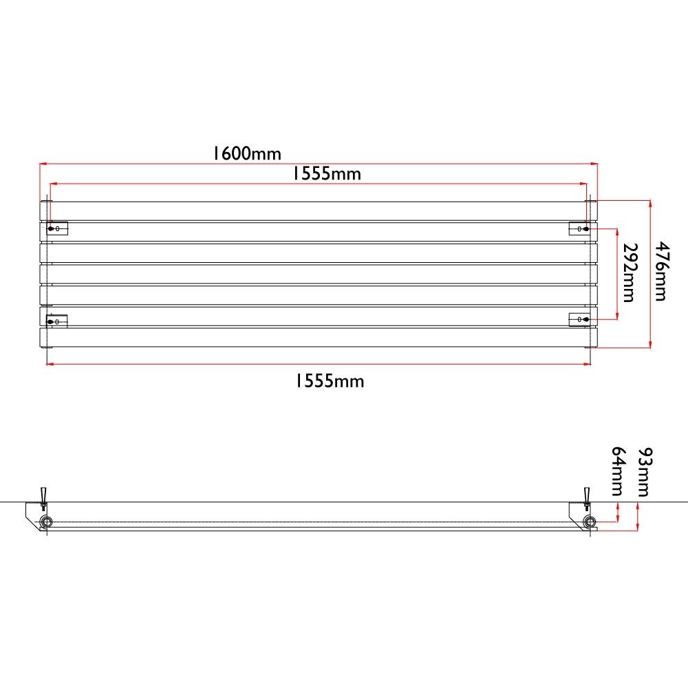Perth Grey Double Horizontal Flat Panel Radiator 475x1600mm