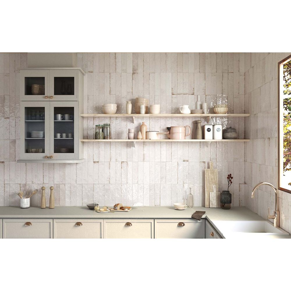 Bergamo White Porcelain Brick Tile 75x300mm