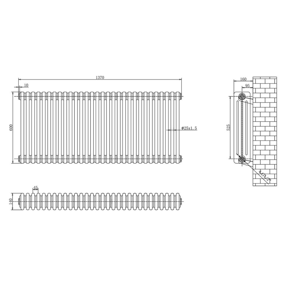 Upton Grey Quadruple Horizontal Column Radiator 600x1370mm