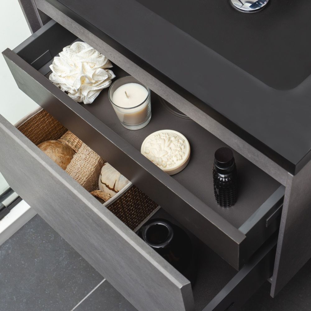 Odion Concrete Wall Hung Vanity Unit with Black Basin 600mm