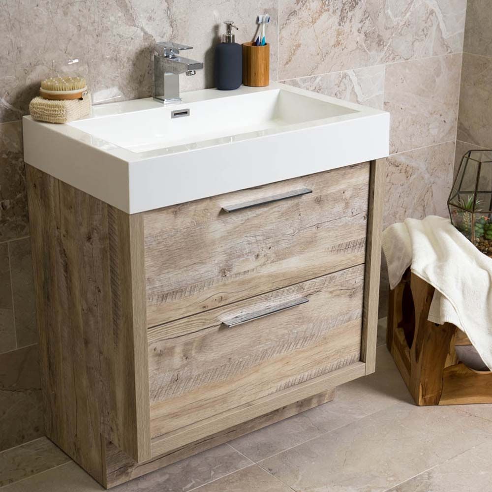 Winslow Light Sawn Oak Floor Standing Vanity Unit with Basin 600mm within a roomset