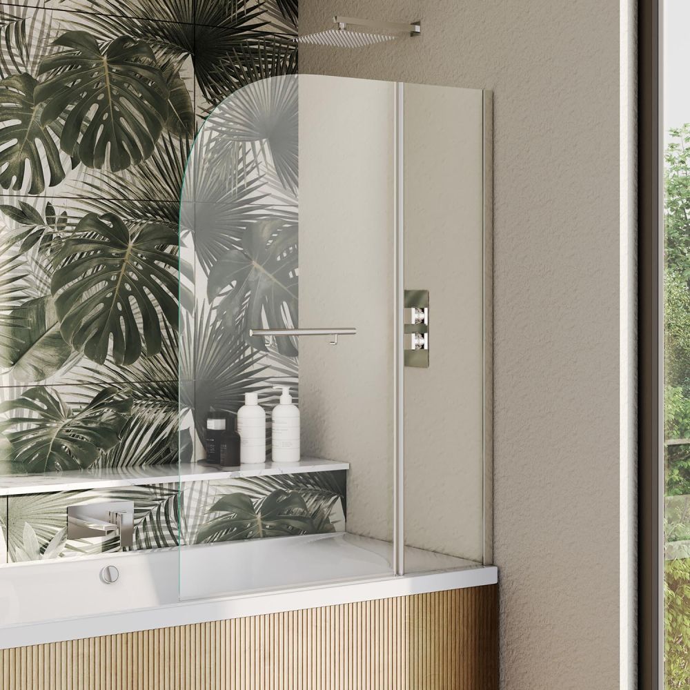 Moxby Double Curved Bath Screen with Towel Rail