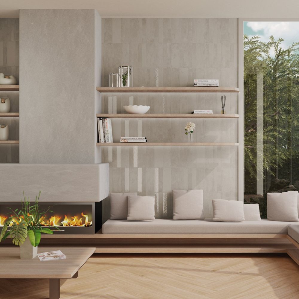Prezza Beige Decor Line Matt & Glossy Porcelain Brick Tile - 100x300mm