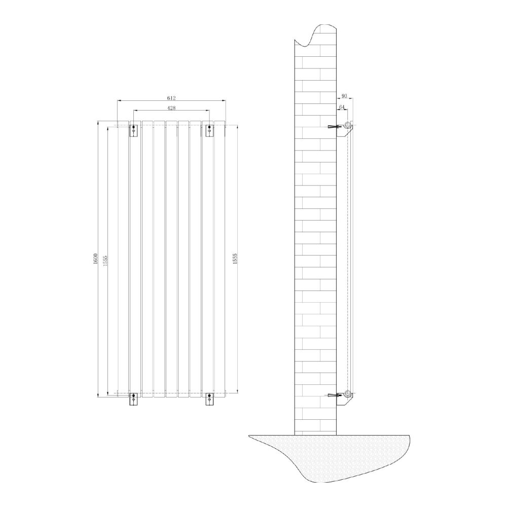 Perth Grey Single Vertical Flat Panel Radiator 1600x610mm