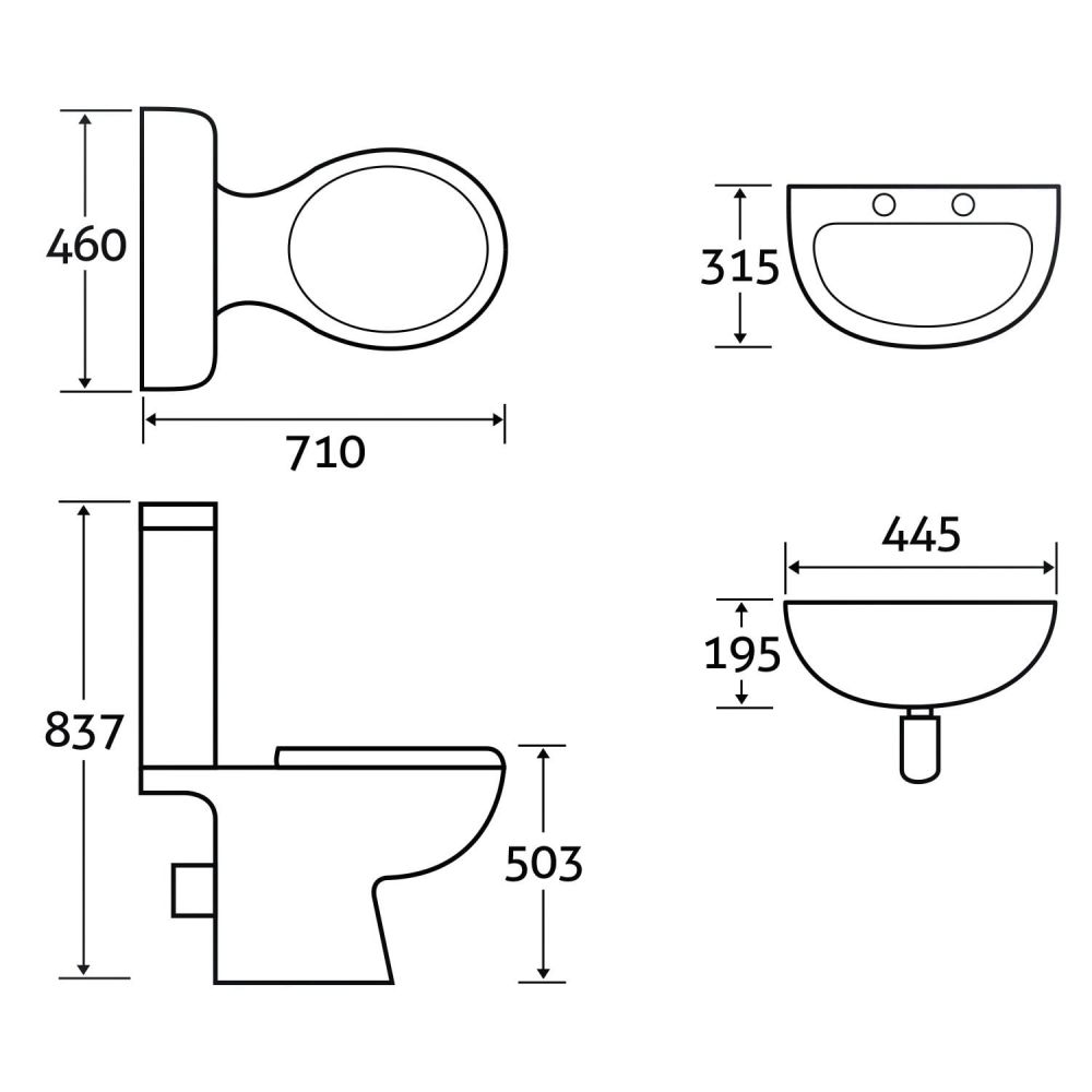 Complete Doc M Accessible Toilet and Basin Pack with White Grab Rails