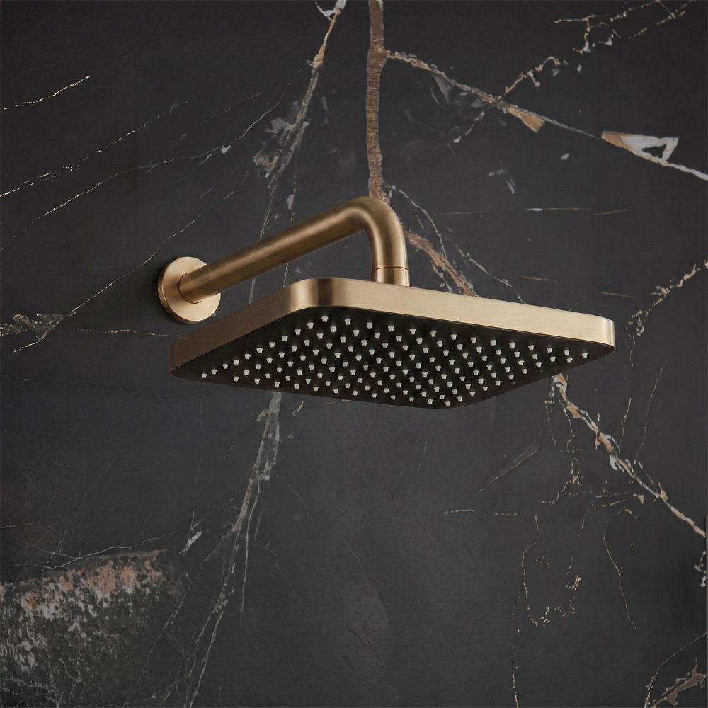 Flint Champagne Gold Square Rainfall Shower Head & Arm