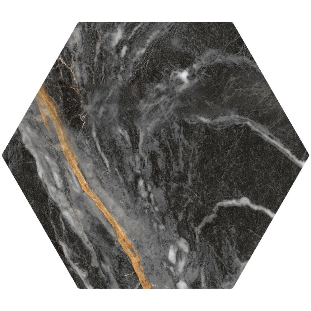 Salerno Black Matt Marble Hexagon Tile 198x228mm