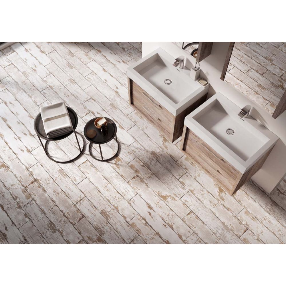 Levik White Wood Effect Porcelain Tile 200x1200mm