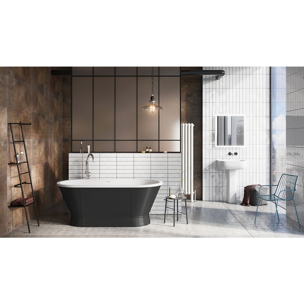 Glendale Matt Black Industrial Freestanding Acrylic Bath 1676x780mm - roomset 3