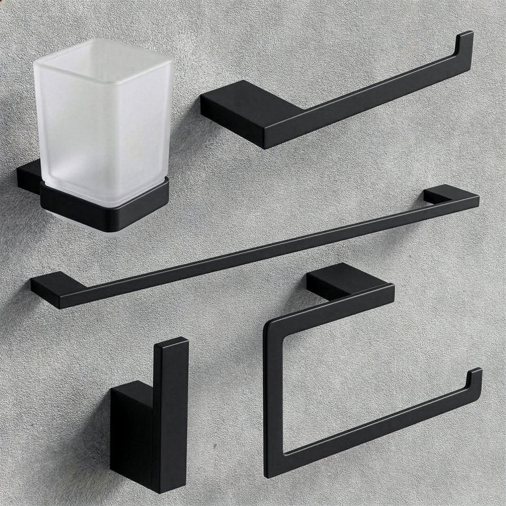 Cubic Matt Black 5-Piece Bathroom Accessory Set