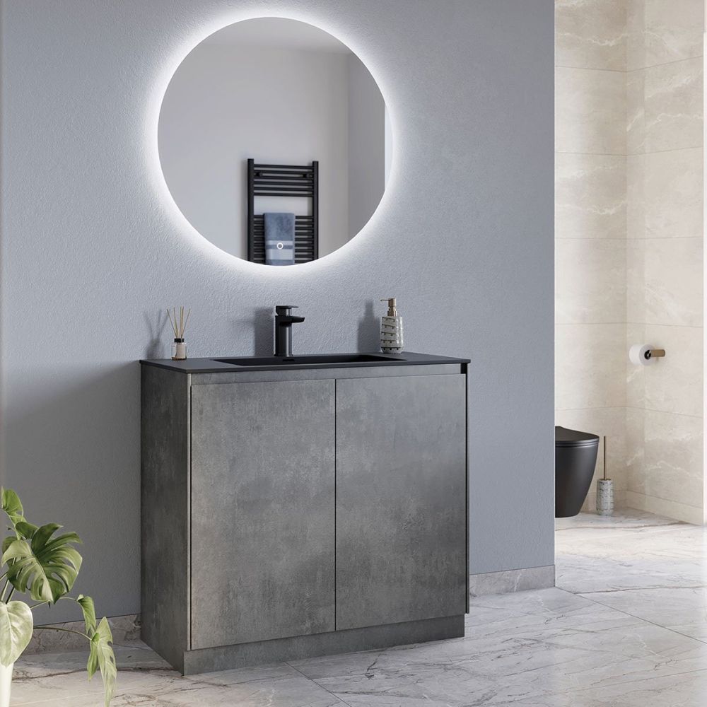 Odion Concrete Floor Standing Vanity Unit with Black Basin 900mm