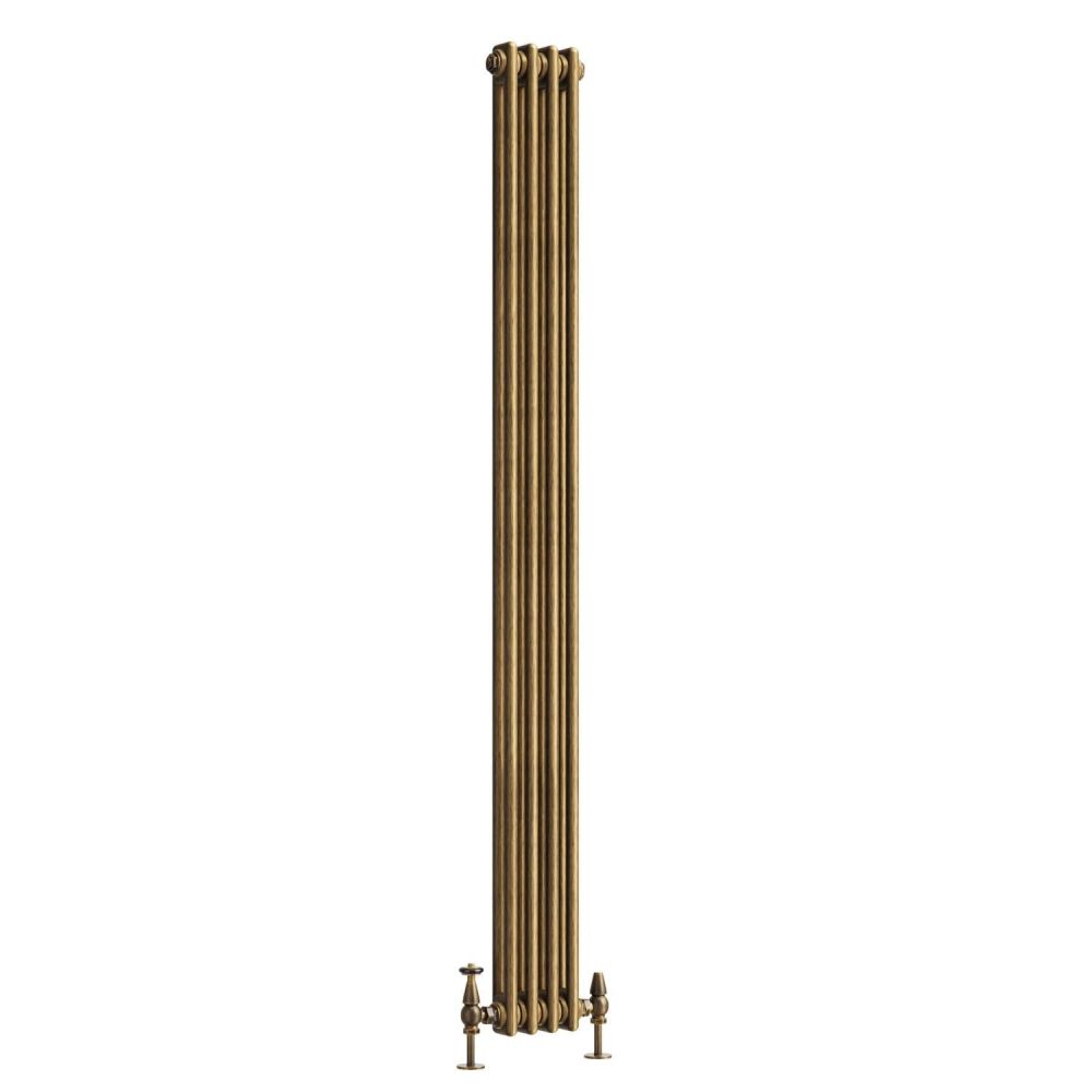 Clement Antique Brass Double Vertical Column Radiator - 1800x200mm