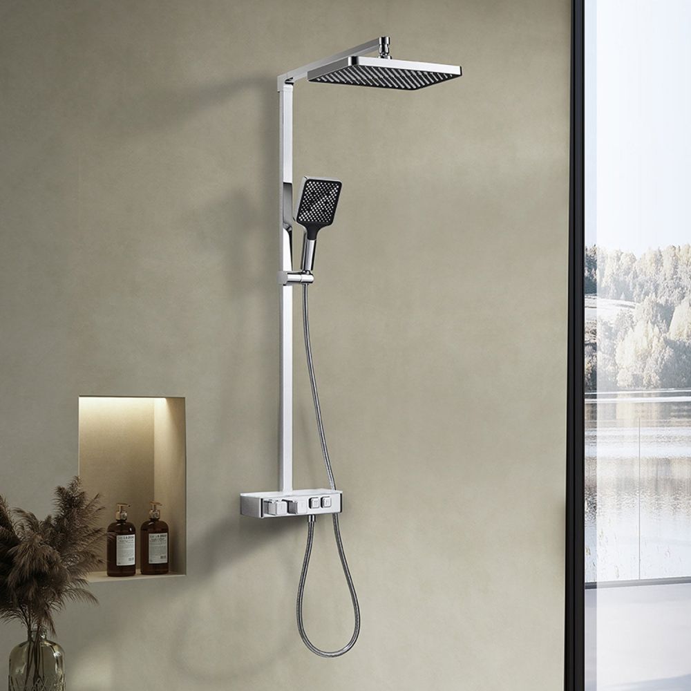Neutral roomset showing the Flint Chrome Thermostatic Shower Pack