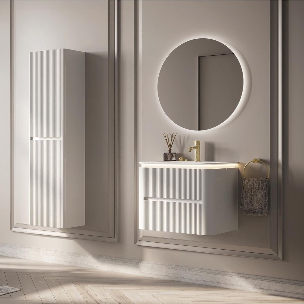 Liora White Ribbed Wall Hung Vanity Unit with Basin & LED Light Strip - 600mm