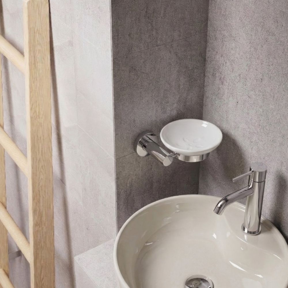 Round Chrome Ceramic Soap Dish Holder