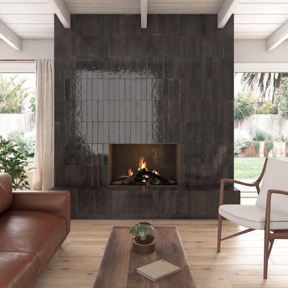 Bergamo Black Porcelain Brick Tile 75x300mm