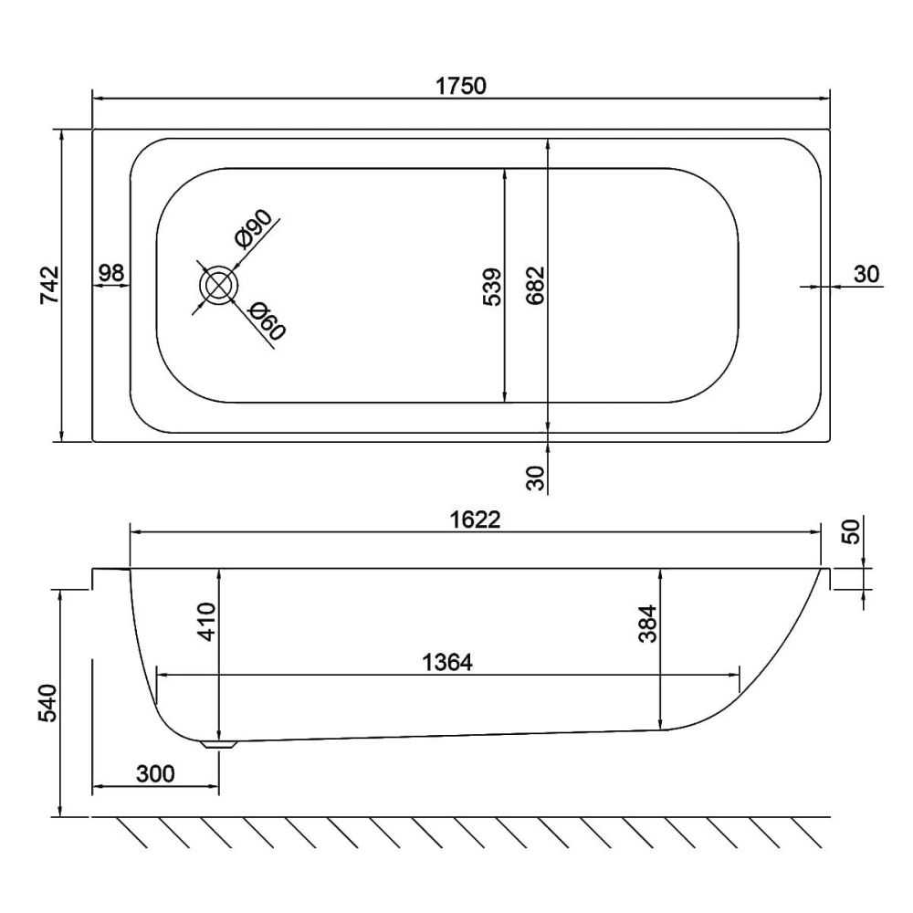 Carron Profile Single Ended Carronite Bath 1750x750mm