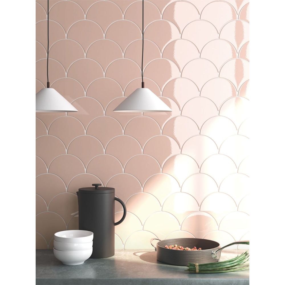 Pescara Ceramic Pink Fan Tile 150x134mm