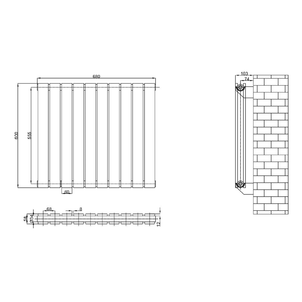 Perth Matt Black Double Vertical Flat Panel Radiator 600x680mm