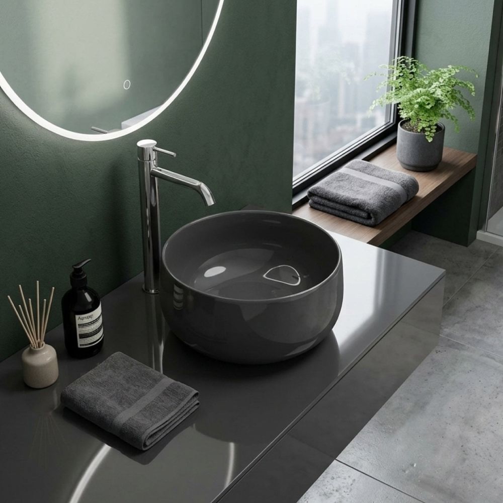 Verity Grafite Gloss Round Countertop Basin